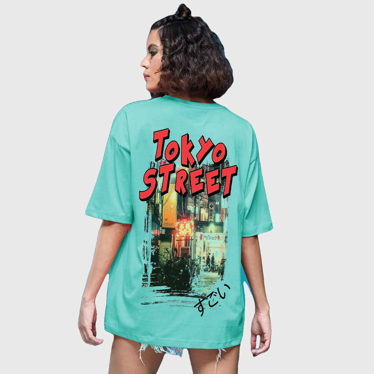 Smartees Women's Oversize Printed T-shirt | WW - 2028 | Sea Green - S