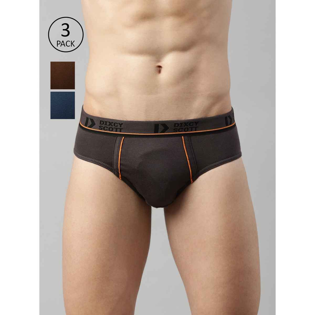 Dixcy Scott Men's Solid 100% Combed Cotton Mid Rise Outer Elastic Waistband Brief | Multicolour -XL