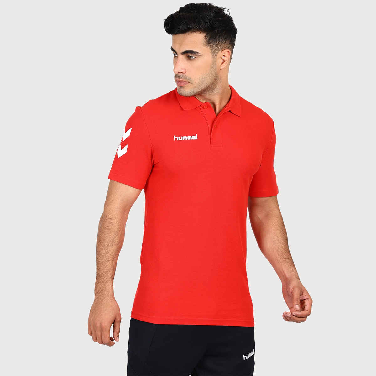 hummel Men's Go Polo Neck Solid Regular Fit Cotton Poly T-shirt | True Red - M