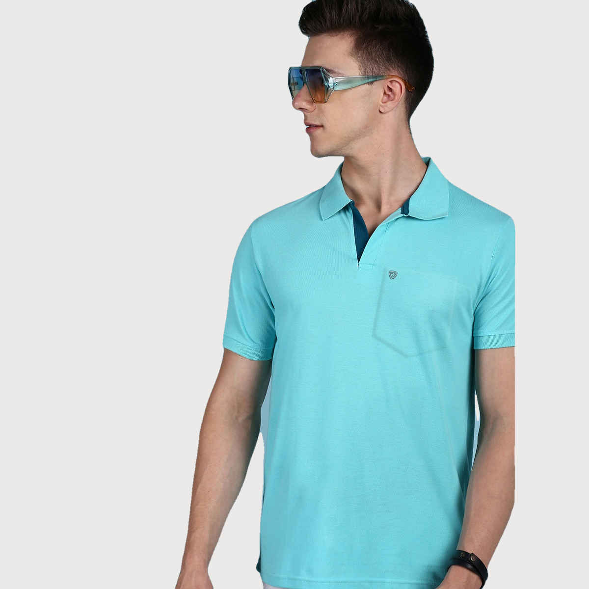 Lux Cozi Men's Solid Cotton Polo T-shirt with Pocket | Pool Blue - L