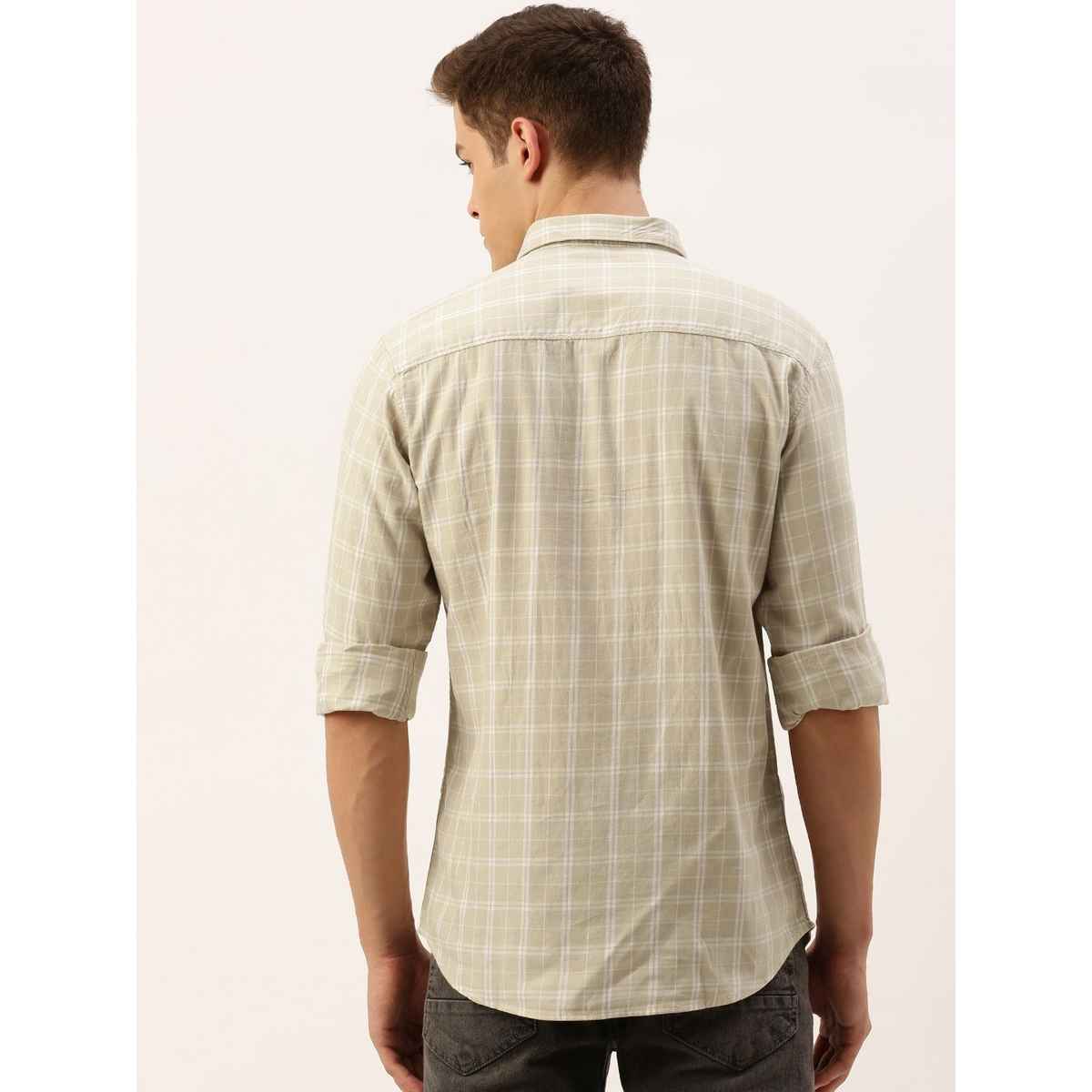 The Indian Garage Co | Men Slim Fit Checkered Casual Shirt | Beige | L