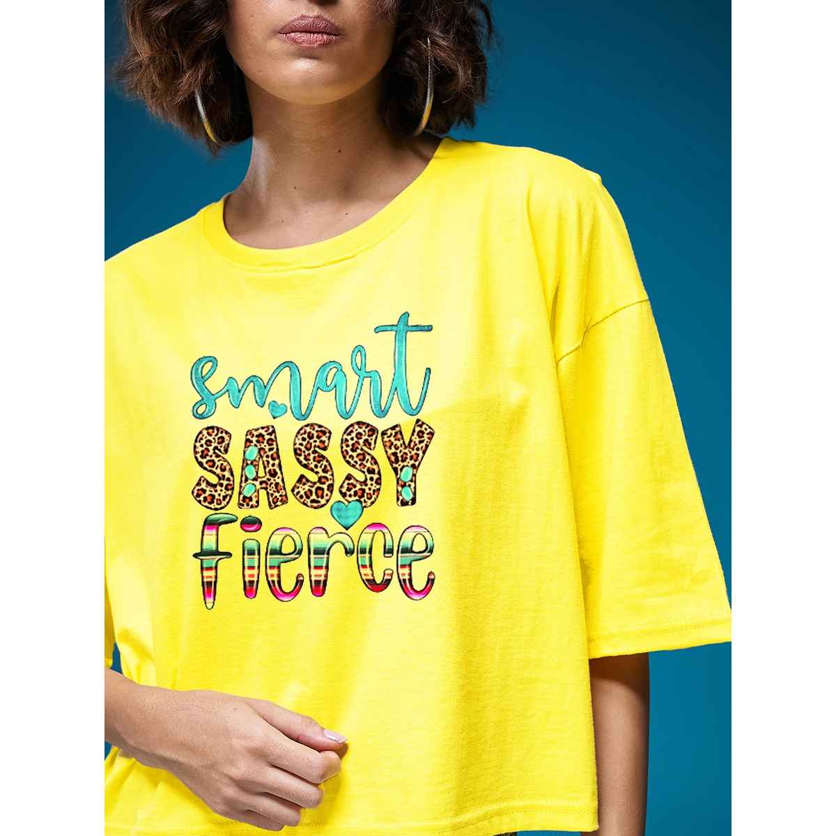 Smartees Womens Oversize Printed T-shirt | WW - Boxy - 3005 | Lemon - XL