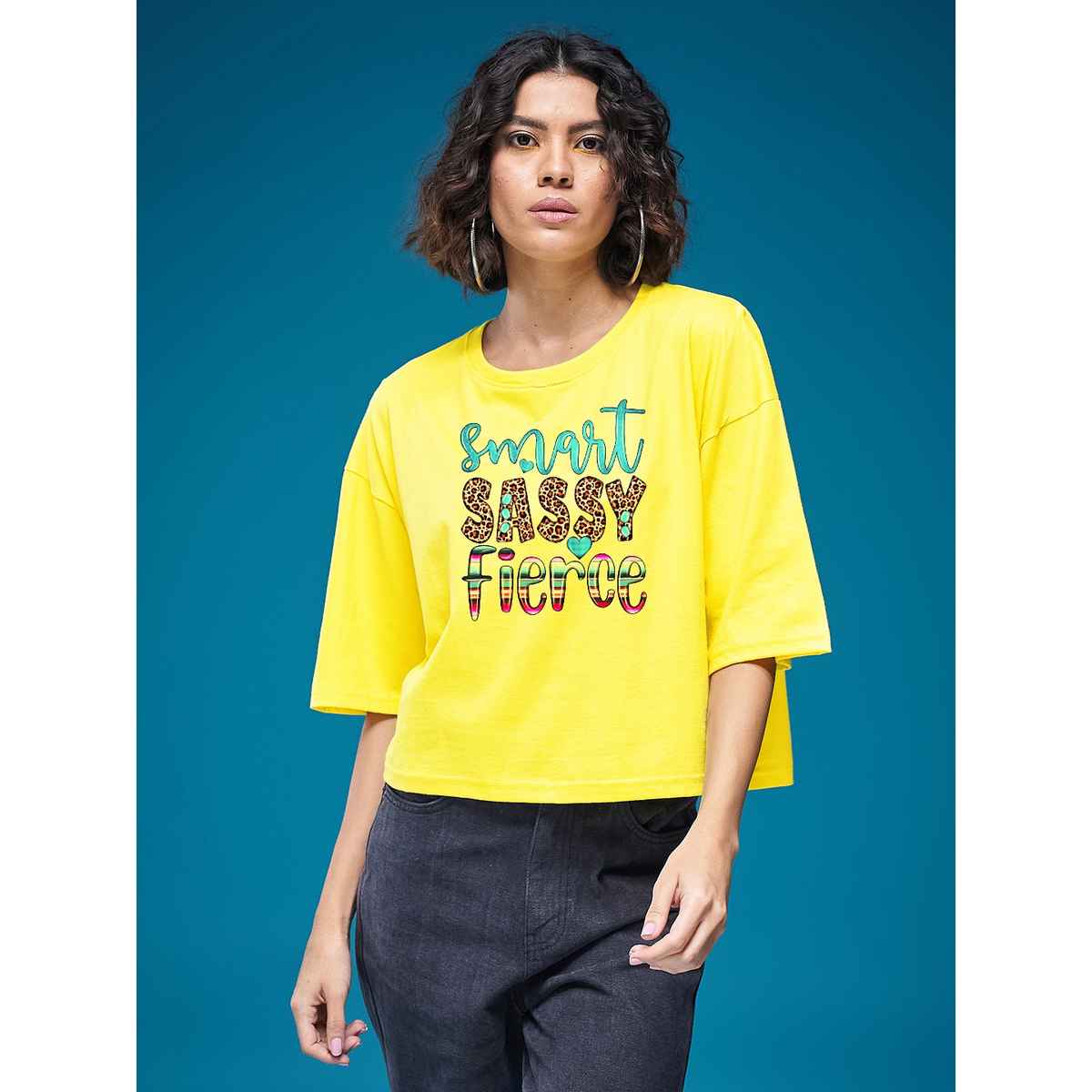 Smartees Womens Oversize Printed T-shirt | WW - Boxy - 3005 | Lemon - XL