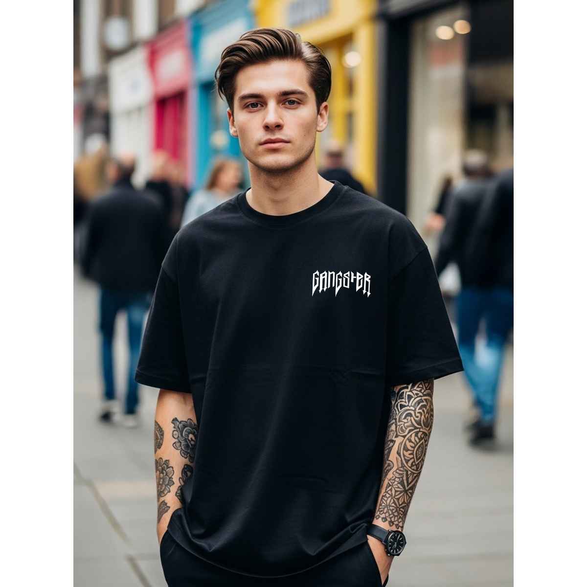 BENNY BROOKS Men's Round Neck half sleeve Oversized T-shirt |AA(ARN)BLACK65 | Black - M