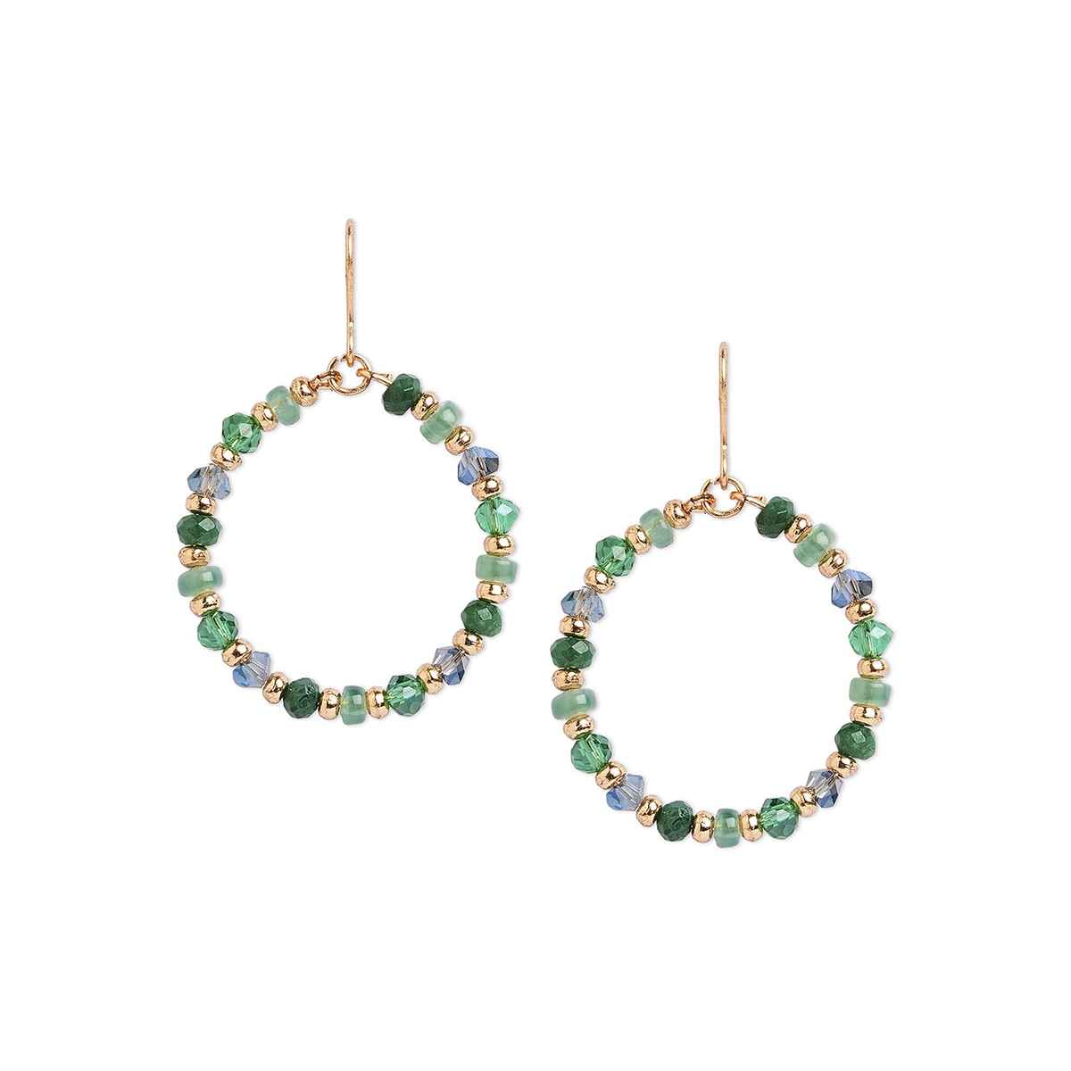 Accessorize London Women's Green Beaded Drop Hoop Earrings - Green