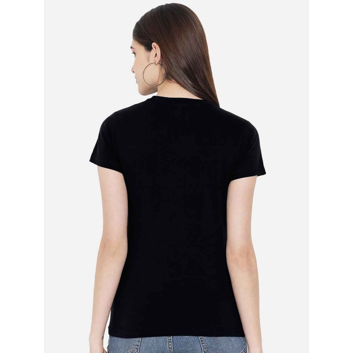 Fabflee Women Regular Cotton Printed Round Neck Tshirt | Black | FAB-WT-08 | XL