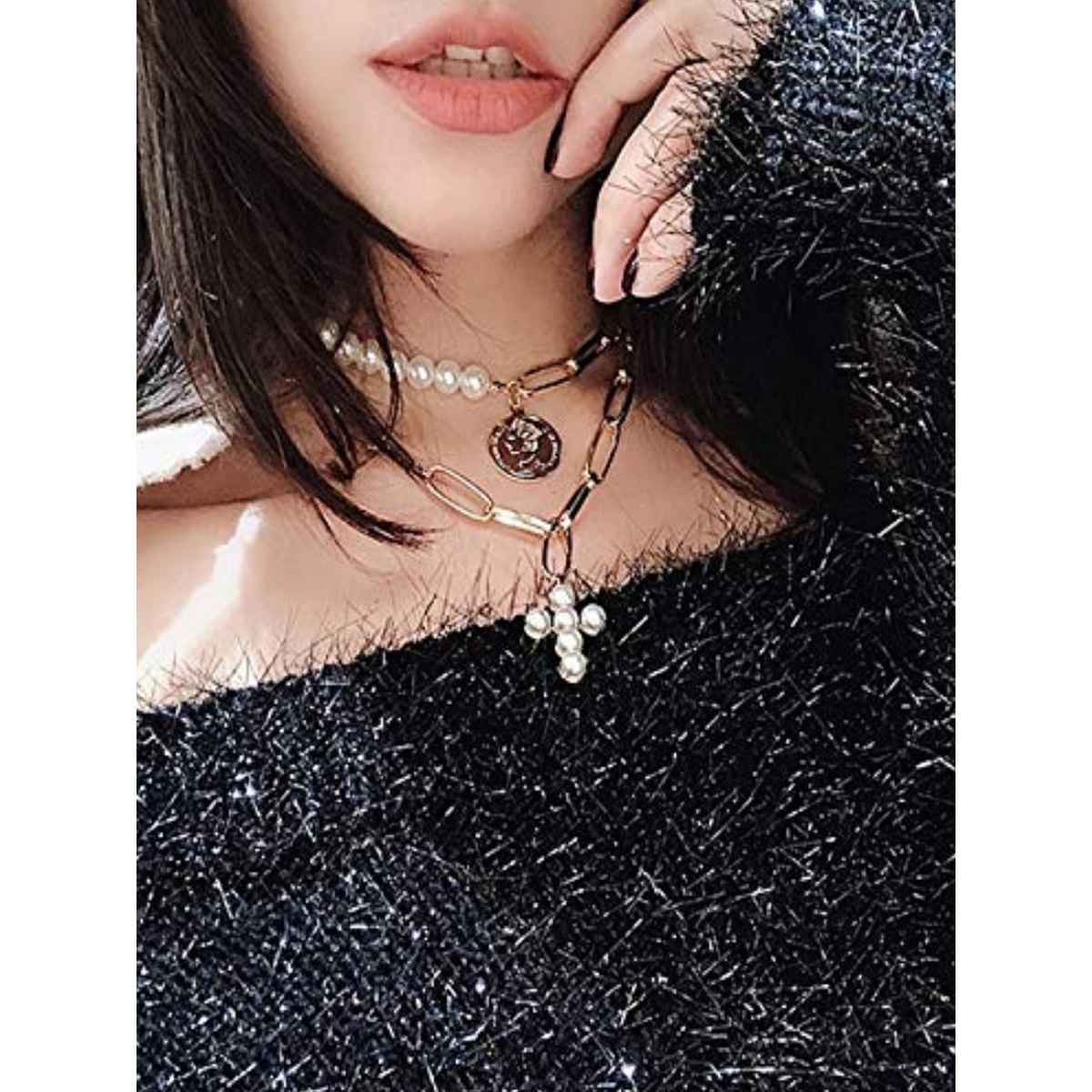 YouBella Latest Design Trendy Multi Layer Necklace Gold Plated Multi Strand for Women (YBNK - 5786)