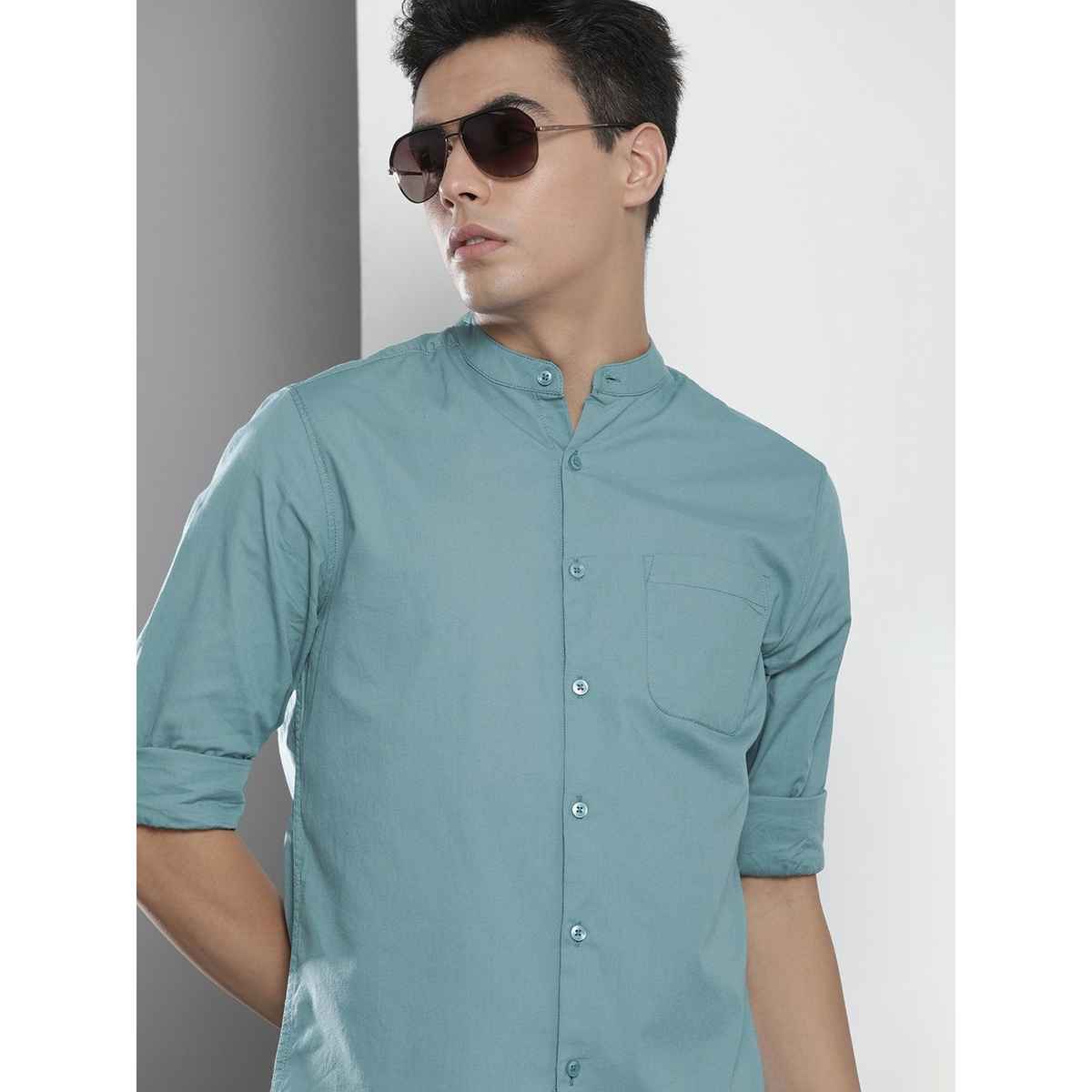 The Indian Garage Co Men's Regular Fit Solid Casual Shirt | Blue - 2XL