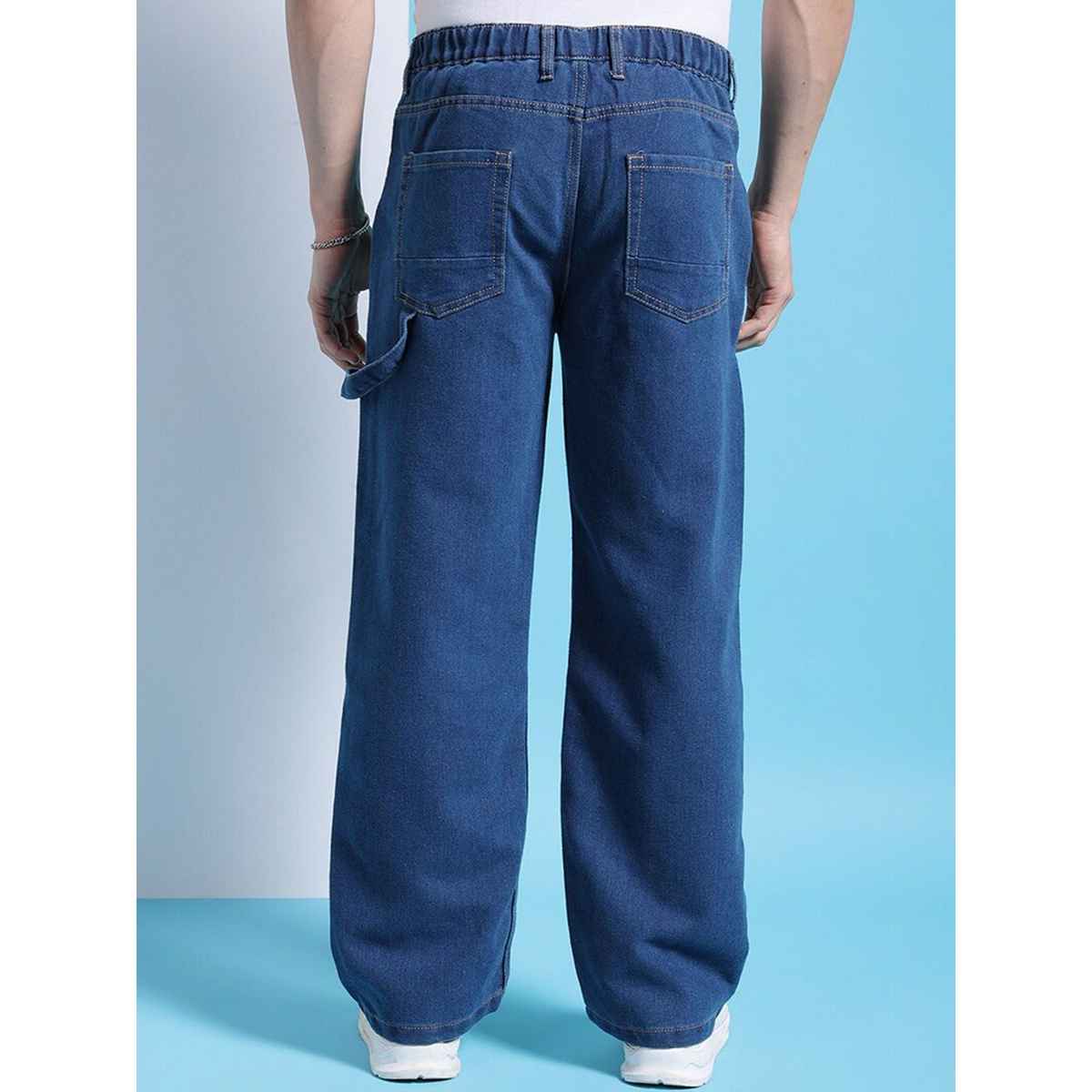 The Indian Garage Co Men's G371 Baggy Fit Solid Street Jeans | Solid Blue | 34