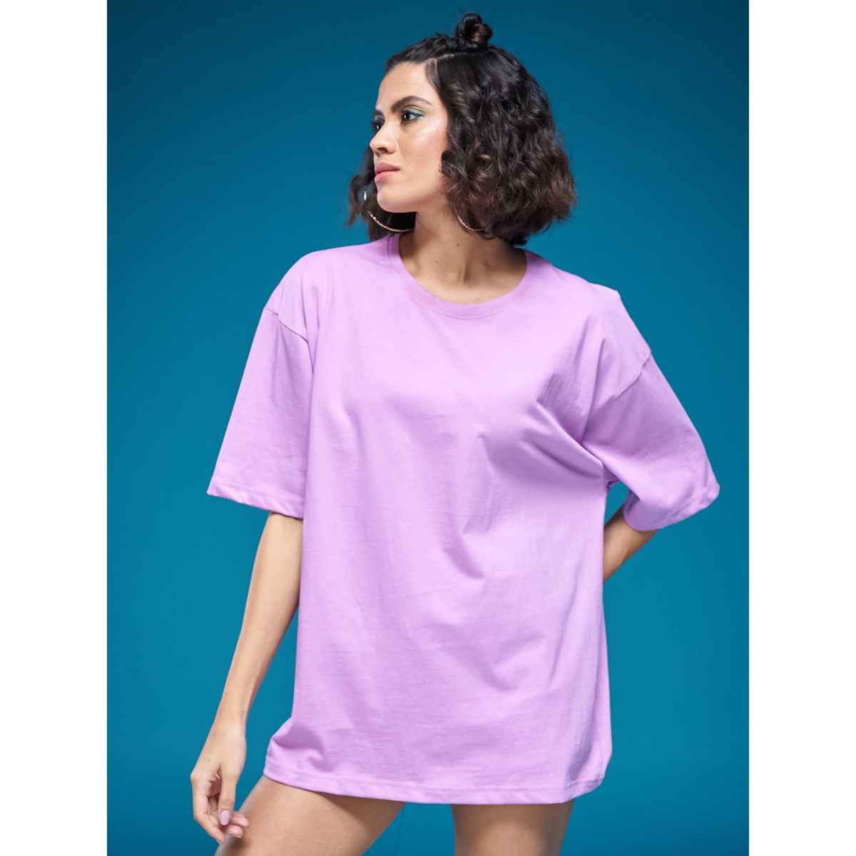 Smartees Women's Oversize Fit Printed T-shirt | Lavender - M