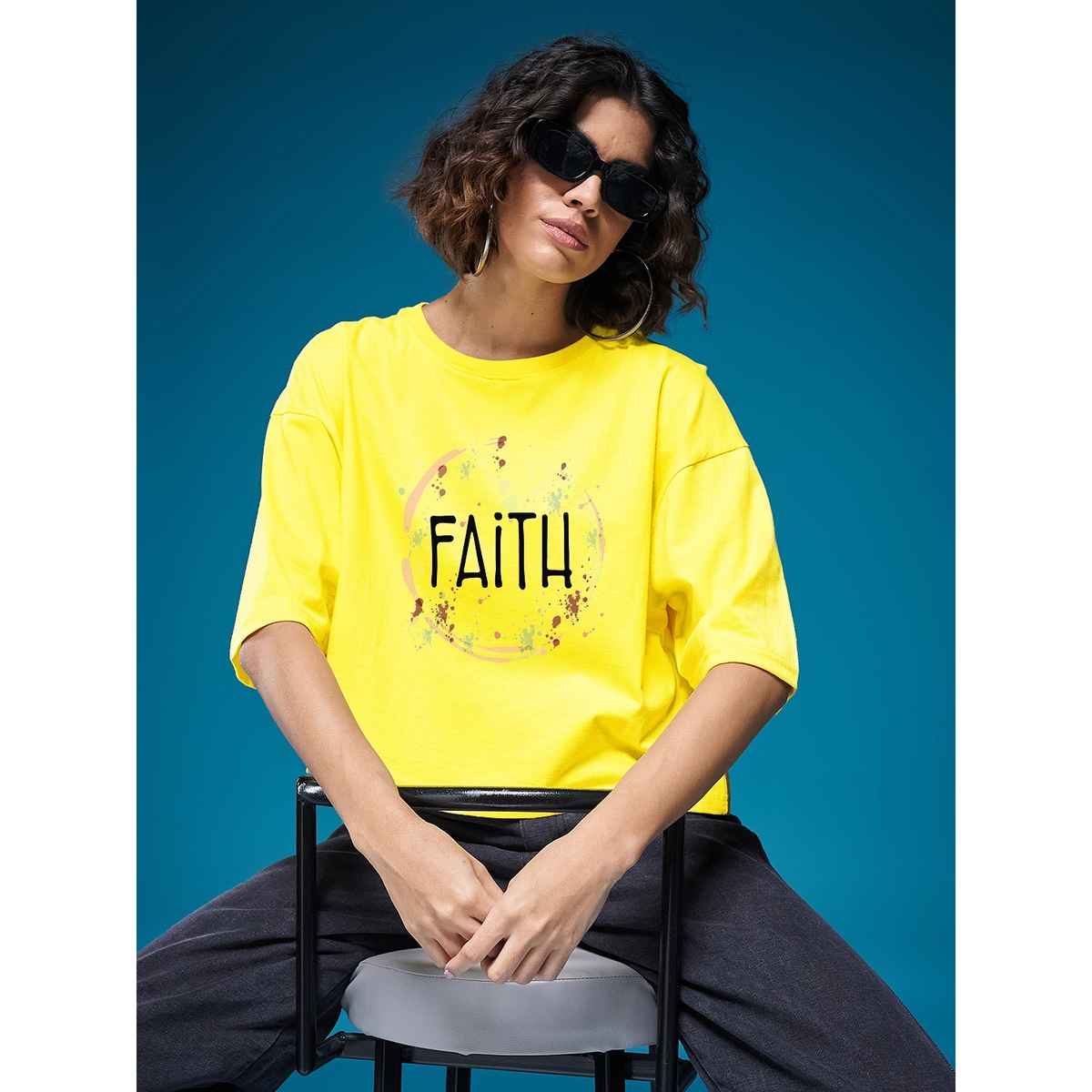 Smartees Womens Oversize Printed T-shirt | WW - Boxy - 3002 | Lemon - L