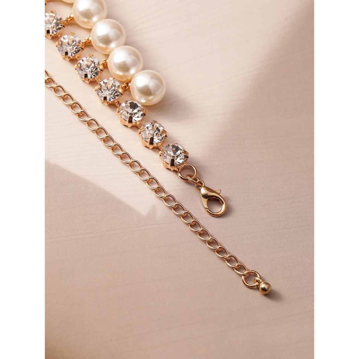 Rubans 18K Gold Plated Luxurious Pearls Beaded and Cubic Zirconia Studded Jewellery Set