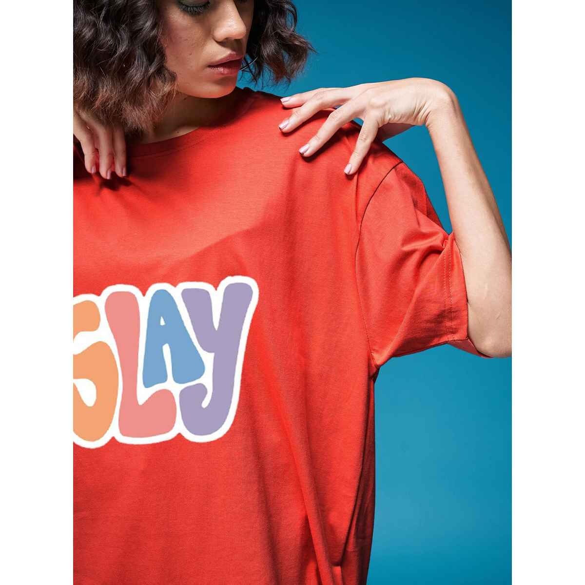 Smartees Women's Oversize Printed T-shirt | WW - 2040 | Orange - S