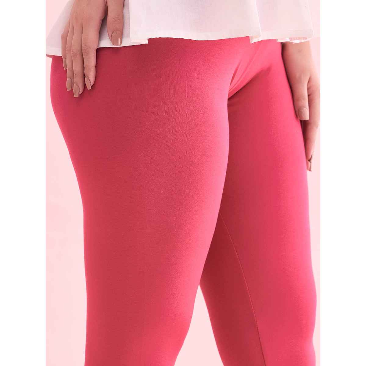 Go Colors Women's Solid Mid Rise Ankle Length Leggings | Fuchsia - M