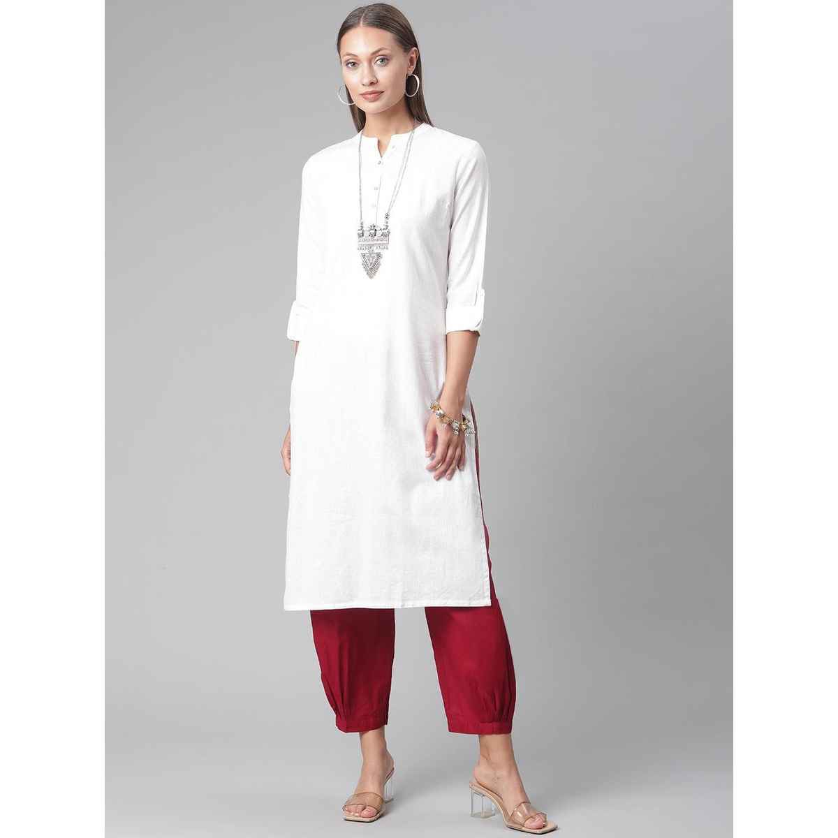 Divena women's White Solid Pure Cotton Straight Kurta DK0567 | M