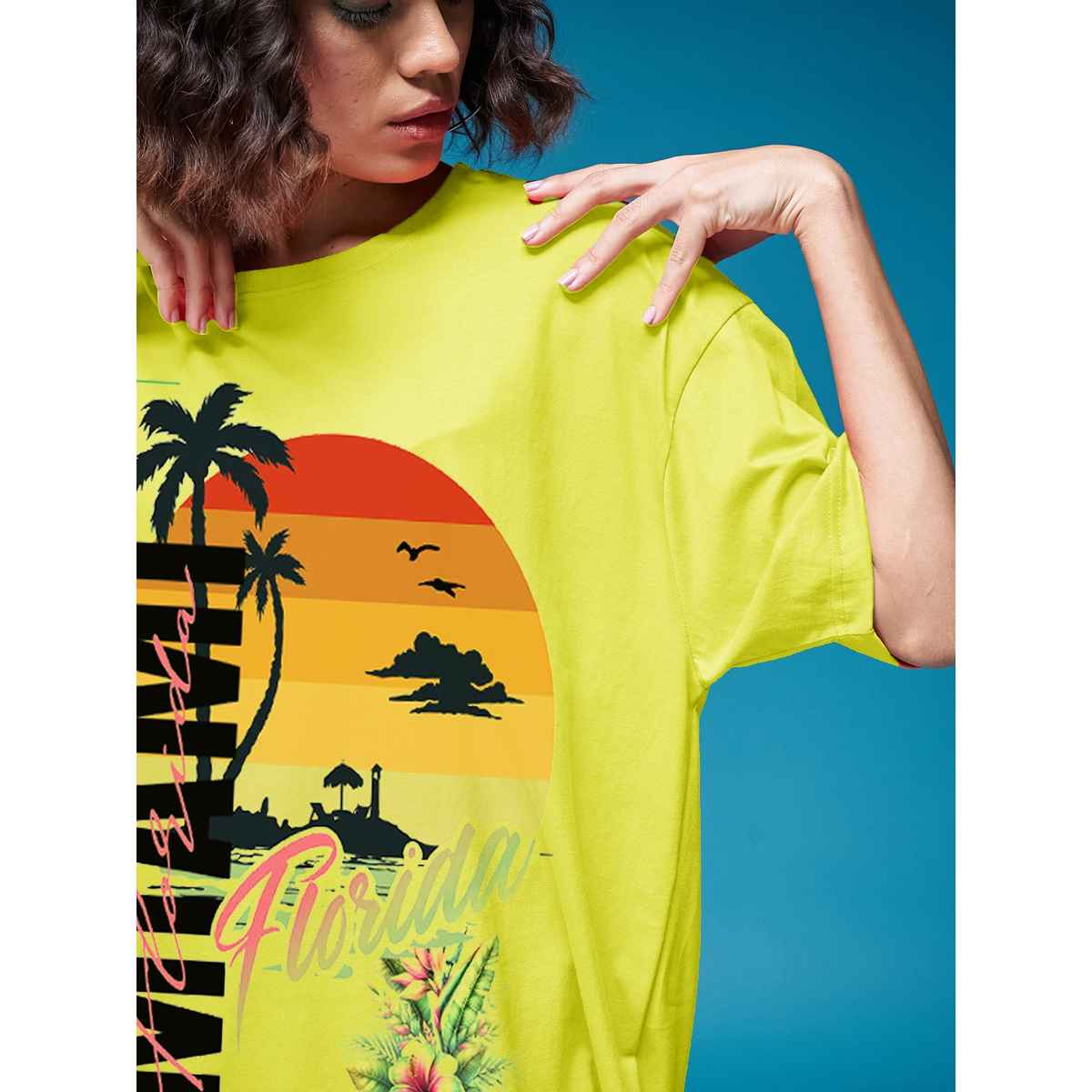Smartees Women's Oversize Printed T-shirt | WW - 2058 | Lemon - M