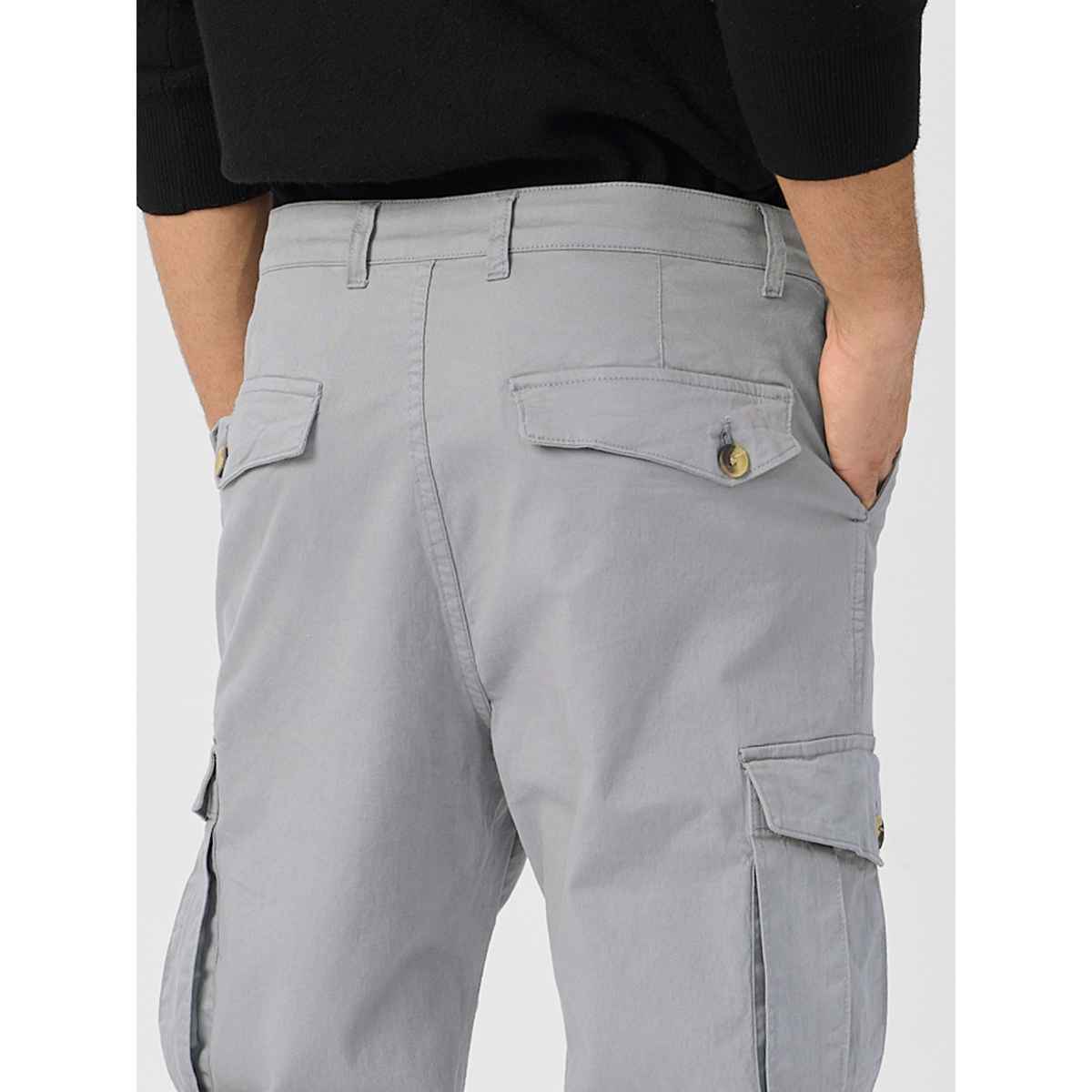 The Souled Store Men's Solids Cargo Pants | Grey - 30
