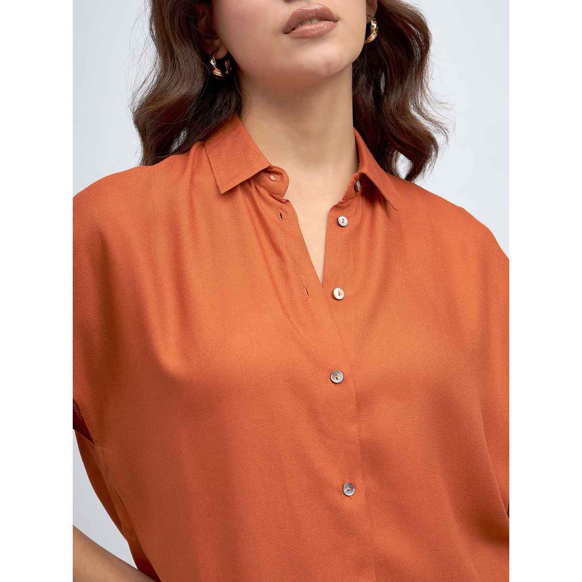 DL Women's Extended Sleeves Oversized Boxy Casual Shirt | DLWSHW23006 | Orange - XL