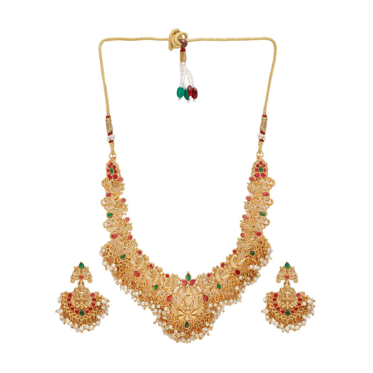 Youbella Temple Jewellery Set With Earrings For Girls And Women (Gold) (Ybnk - 50618)