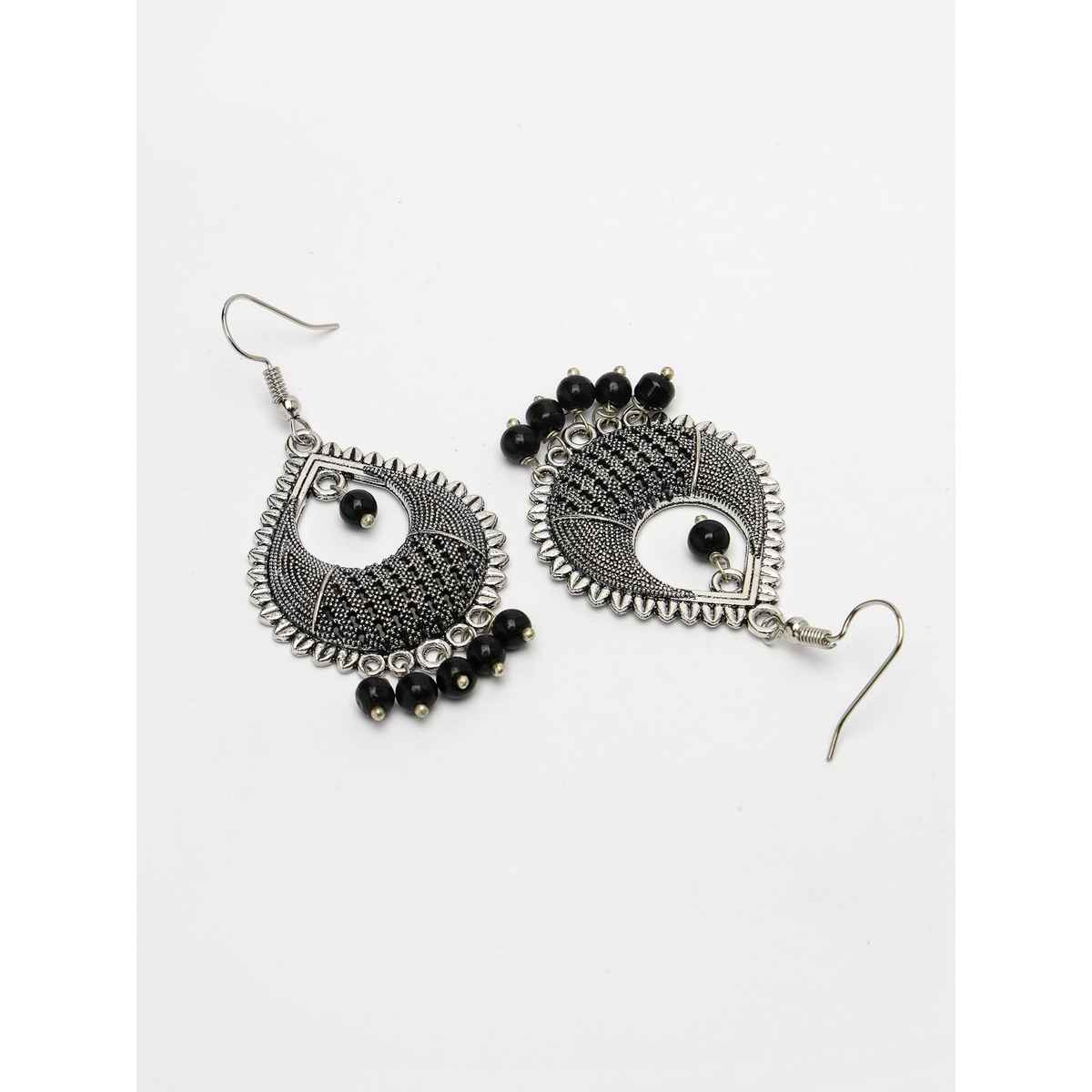 NVR Women's Silver-plated Artificial Beads German Silver Oxidised Chandbali Earrings | NVR2504