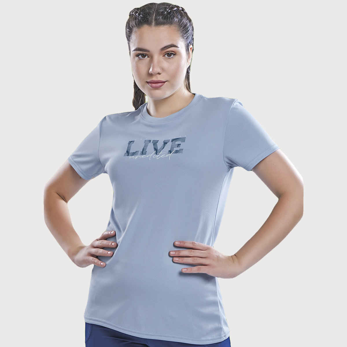 Technosport Women's Printed Slim Fit Round Neck Sports T-shirt with TECHNOCOOL+ - Omphalodes L