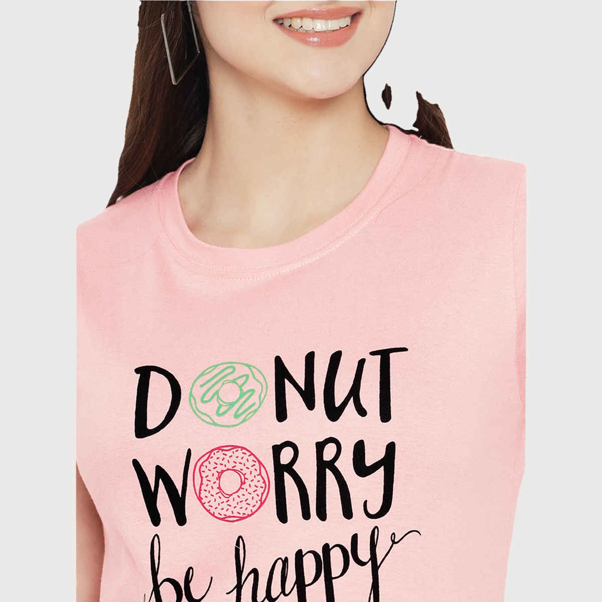 Fabflee Women Regular Cotton Printed Round Neck Tshirt | Pink | FAB-WT-07 | XL