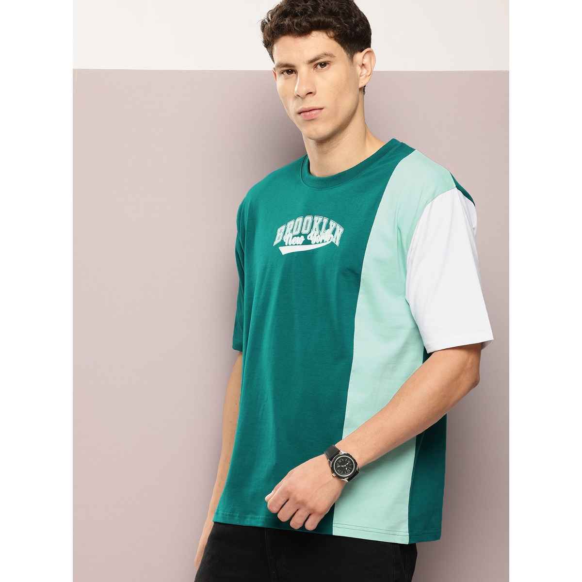 Dillinger Men's Typography Printed Oversized T-shirt | Green - L