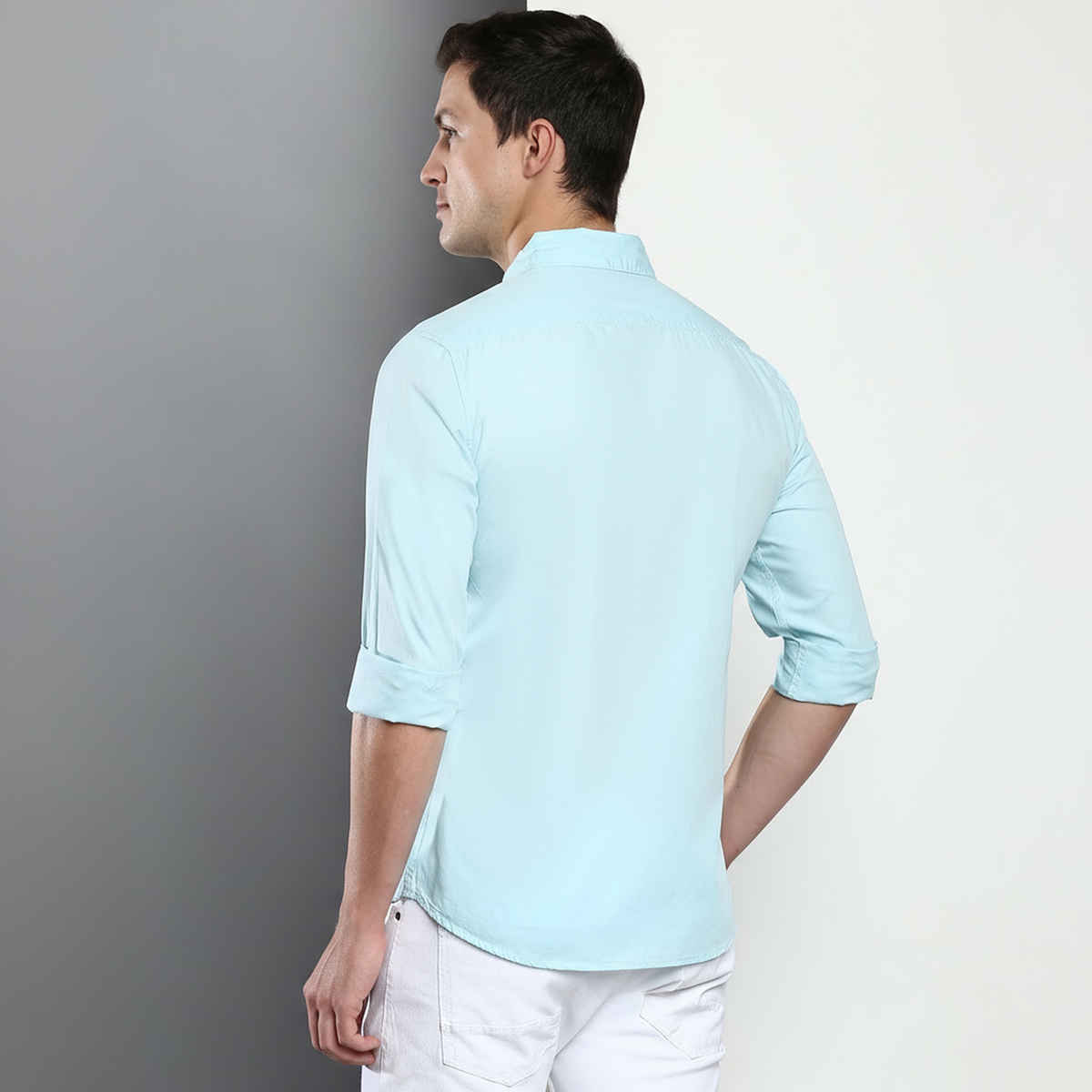 Dennis Lingo Men's Cotton Solid Slim Fit Casual Shirt | Turquoise Blue | S