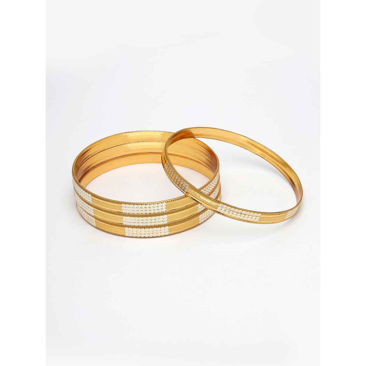 NVR Women's Set of 4 Gold-plated Cz-studded Traditional Bangles | NVR2413-S