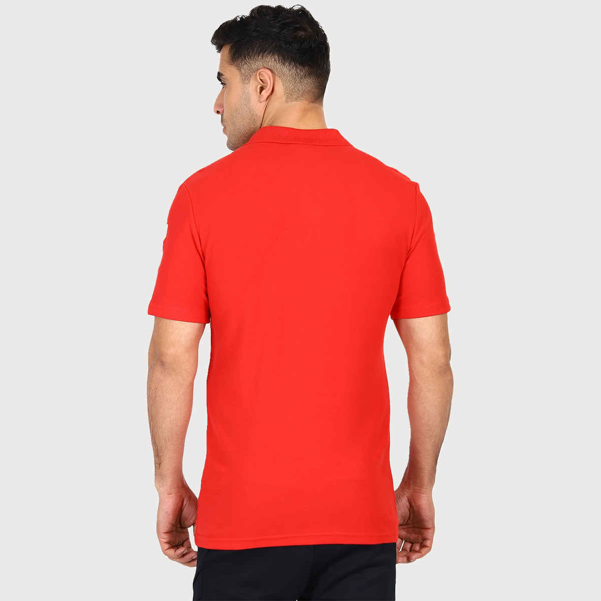 hummel Men's Go Polo Neck Solid Regular Fit Cotton Poly T-shirt | True Red - M