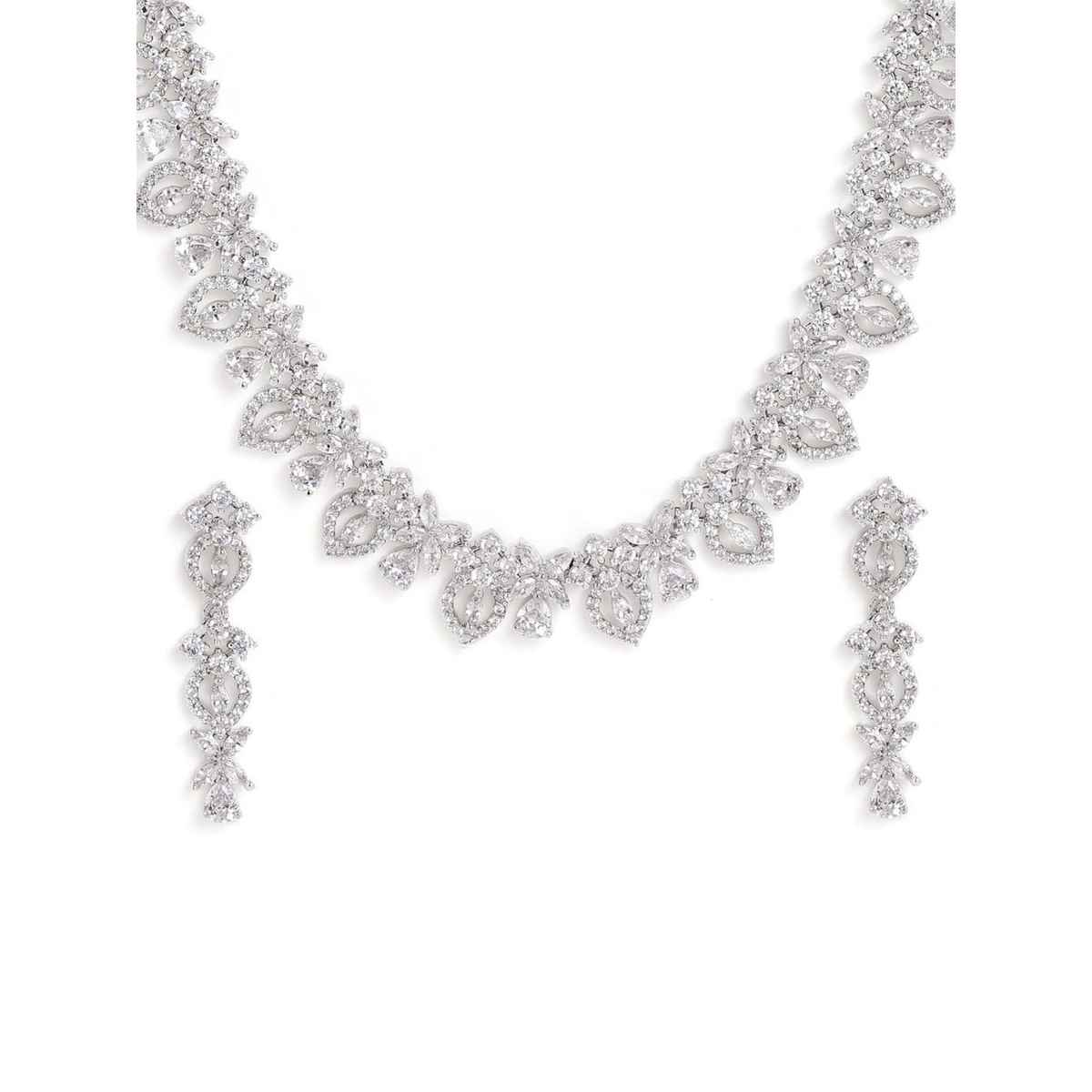 Priyaasi Silver Plated American Diamond Stone Studded Jewellery Set