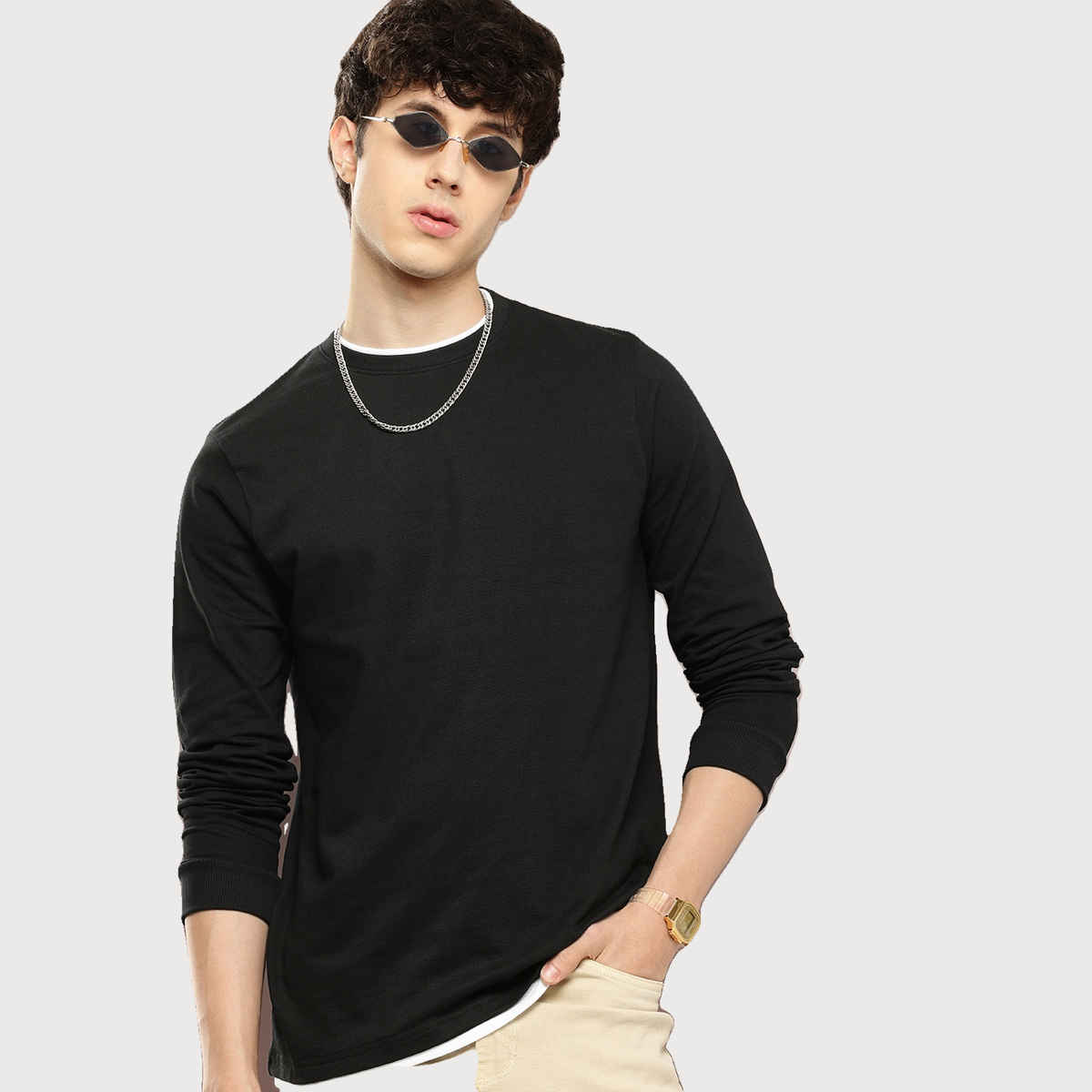 Dillinger Men's T-shirt Long Sleeve Airtex Fabric Crew Neck Regular Fit | Black - M