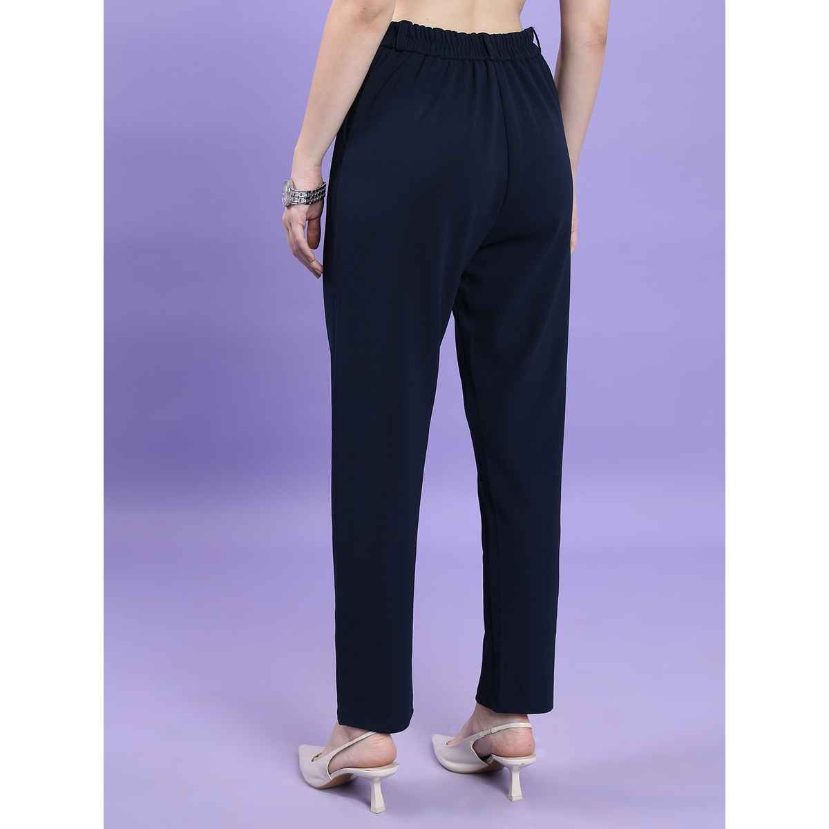 Tokyo Talkies Women's High Rise Slim Fit Trouser | Blue - 28