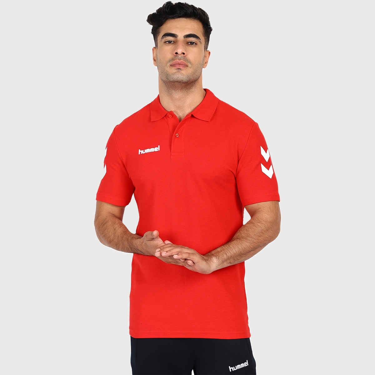 hummel Men's Go Polo Neck Solid Regular Fit Cotton Poly T-shirt | True Red - M