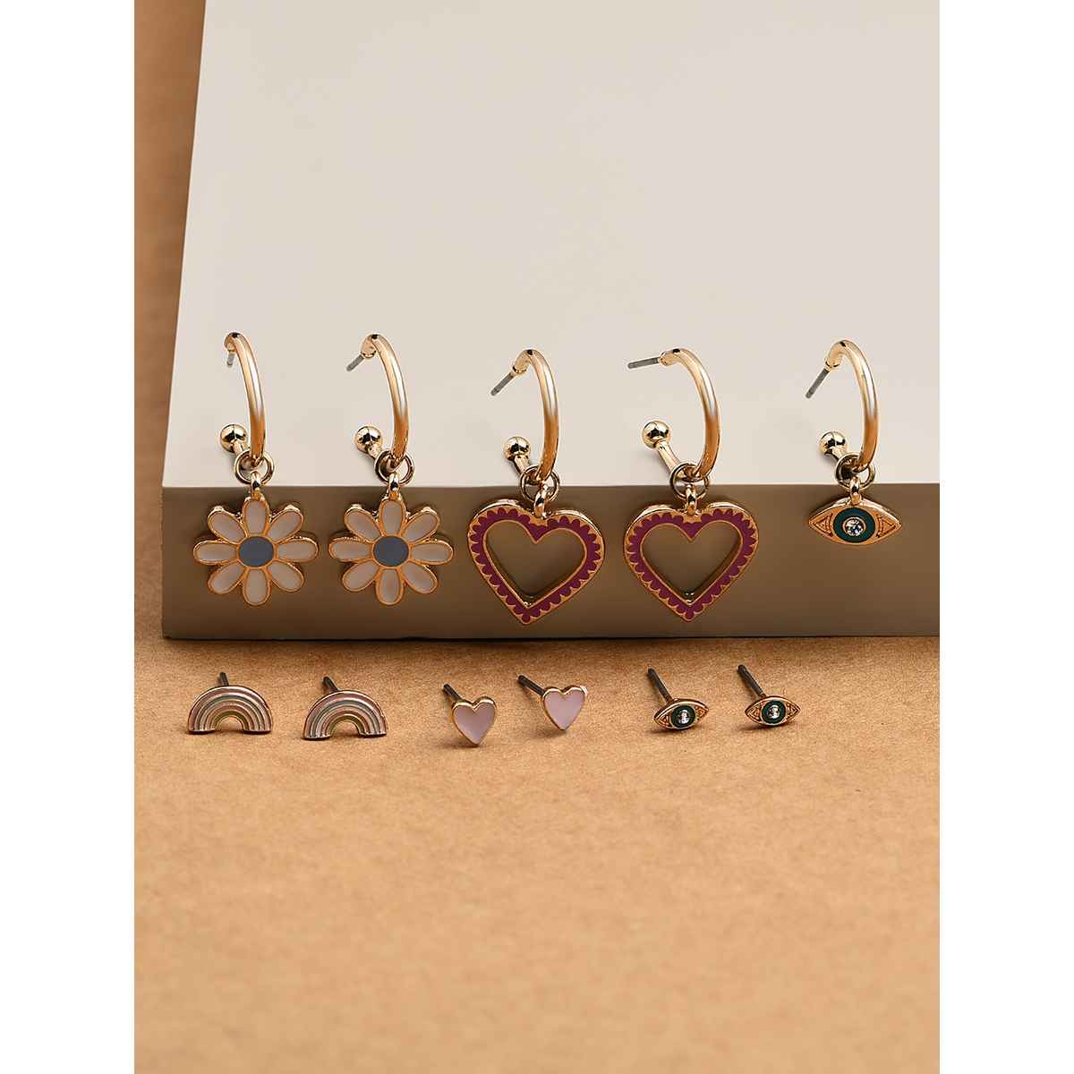 Accessorize London 6 X Rainbow Flower Stud & Hoop Pack Earrings