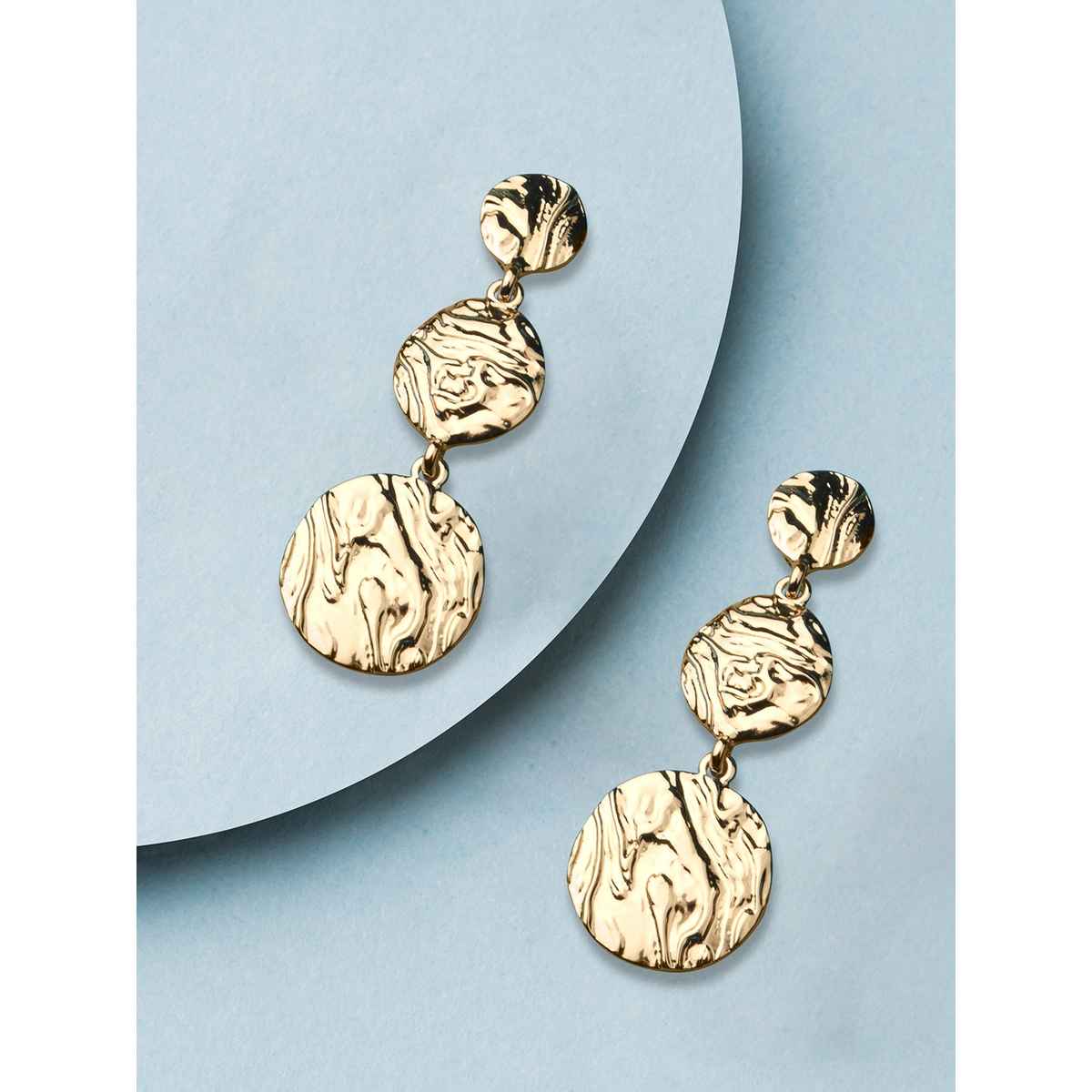 Accessorize London Women's Gold Textured Circle Long Drop Earrings - Gold