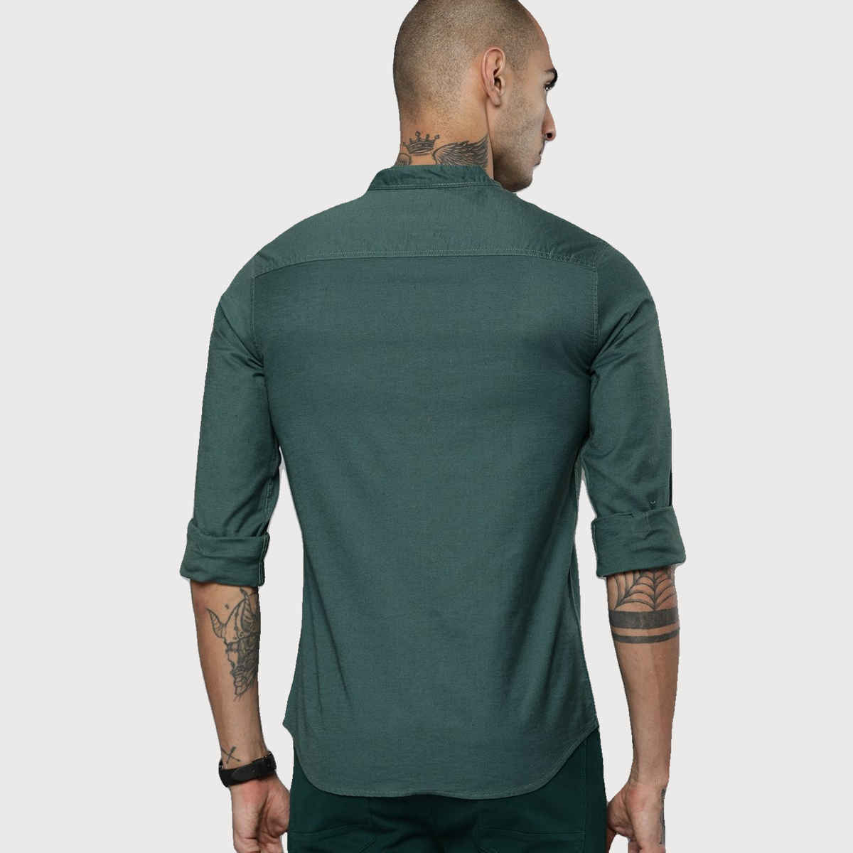The Indian Garage Co Men's Slim Fit Solid Casual Shirt | Green - M