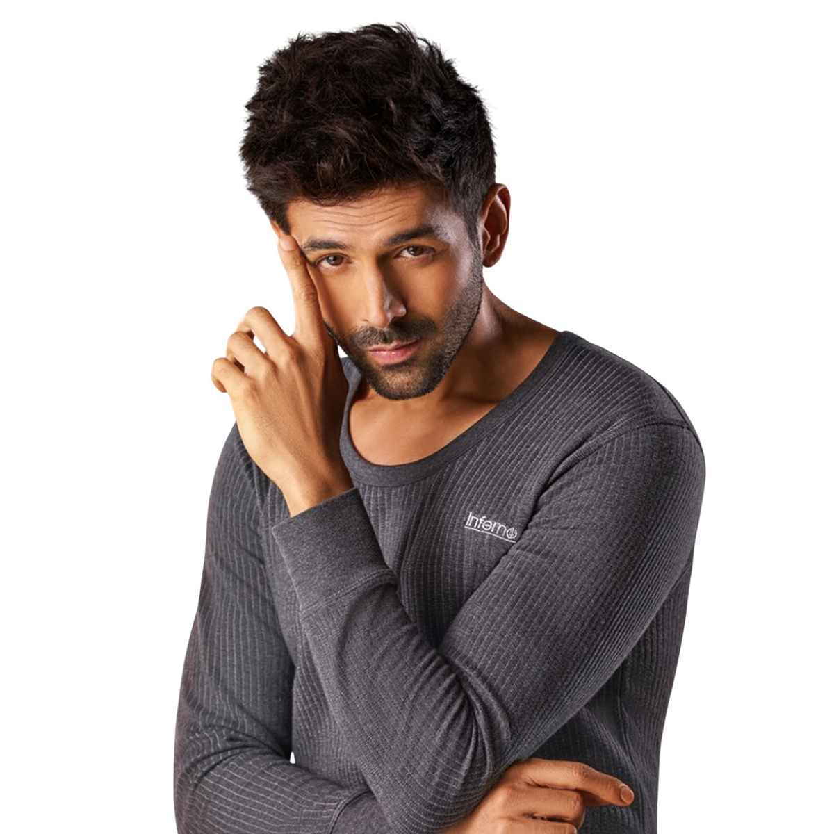 Lux Inferno Round Neck Full Sleeve Thermal Top For Men | Charcoal | 95 | XL