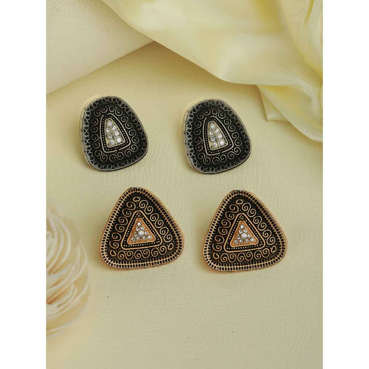 Priyaasi Studded Gold and Silver Plated Earring Set