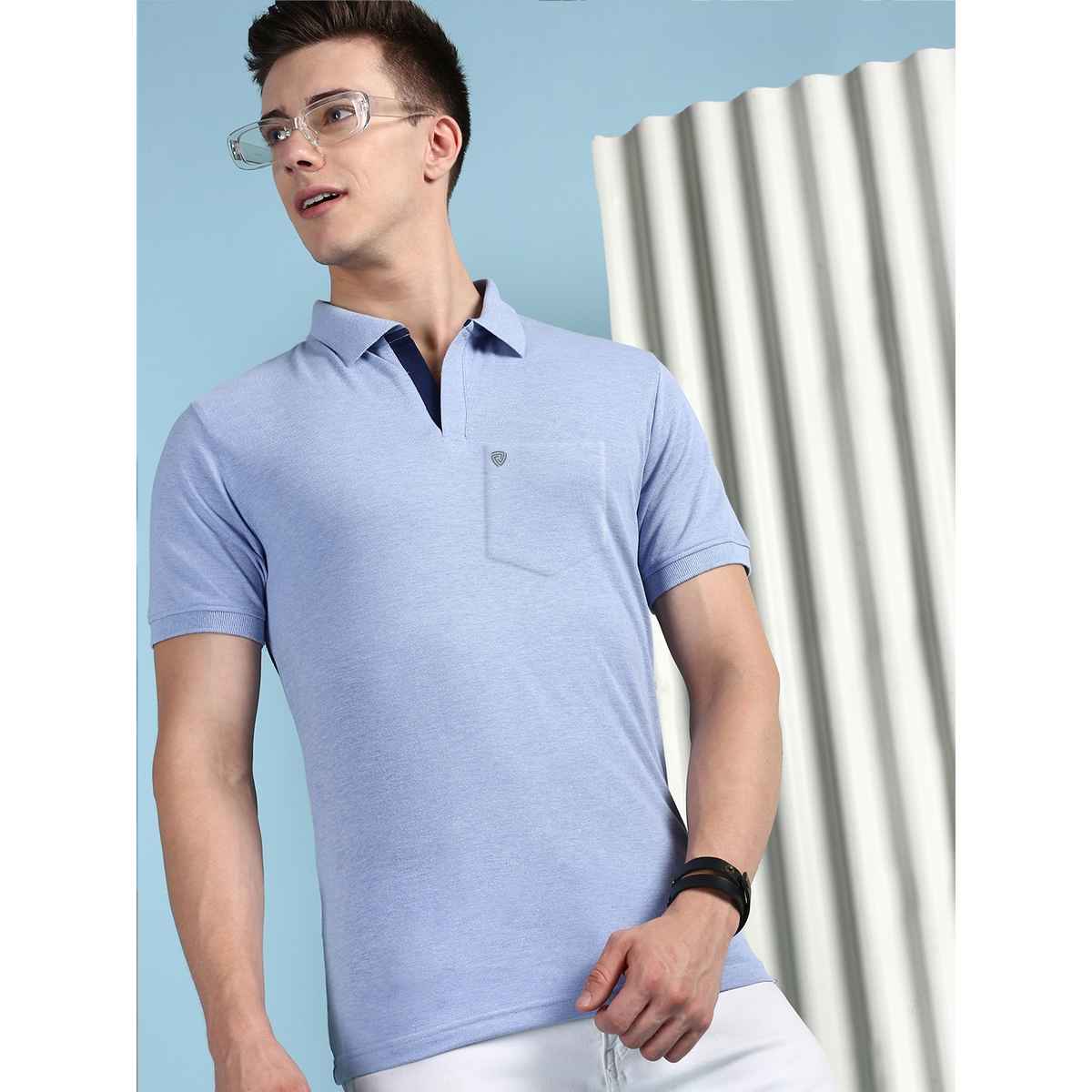 Lux Cozi Men's Solid Cotton Polo T-shirt with Pocket | Oxy Blue - XL
