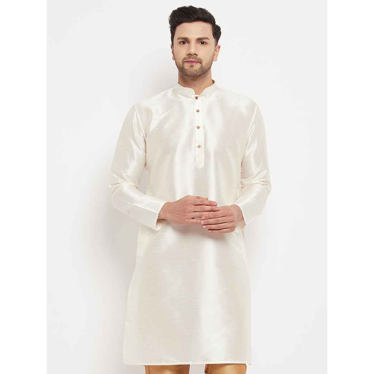 Vastramay Men's Silk Blend Kurta | Cream - M