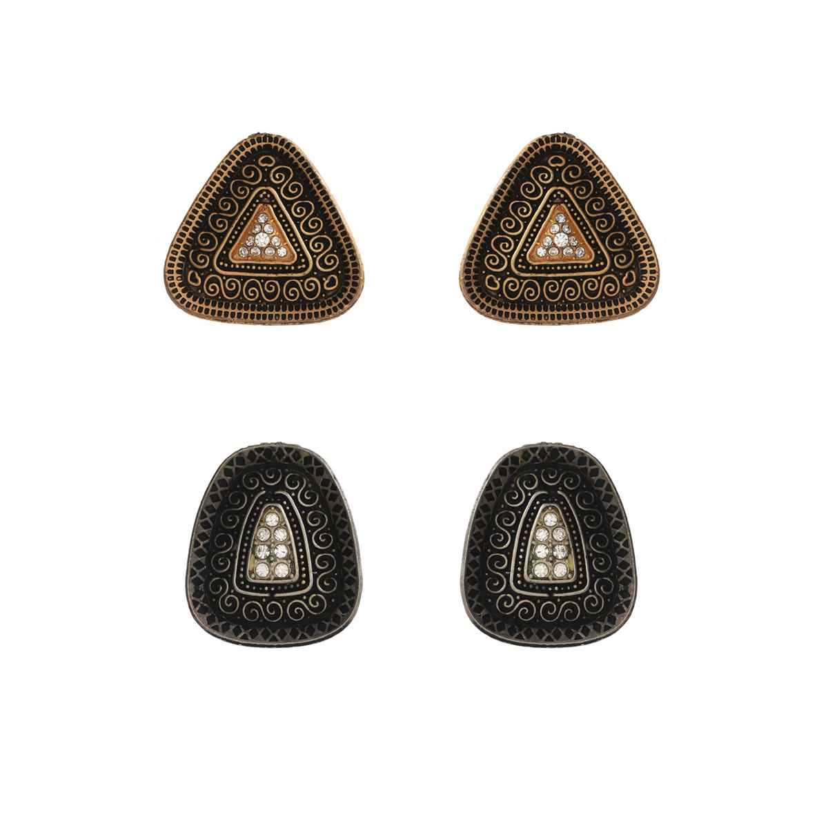 Priyaasi Studded Gold and Silver Plated Earring Set