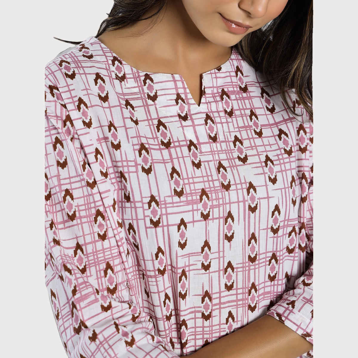 Sanskrutihomes Pink Ethnic Motifs Printed Pure Cotton Night Suit | M