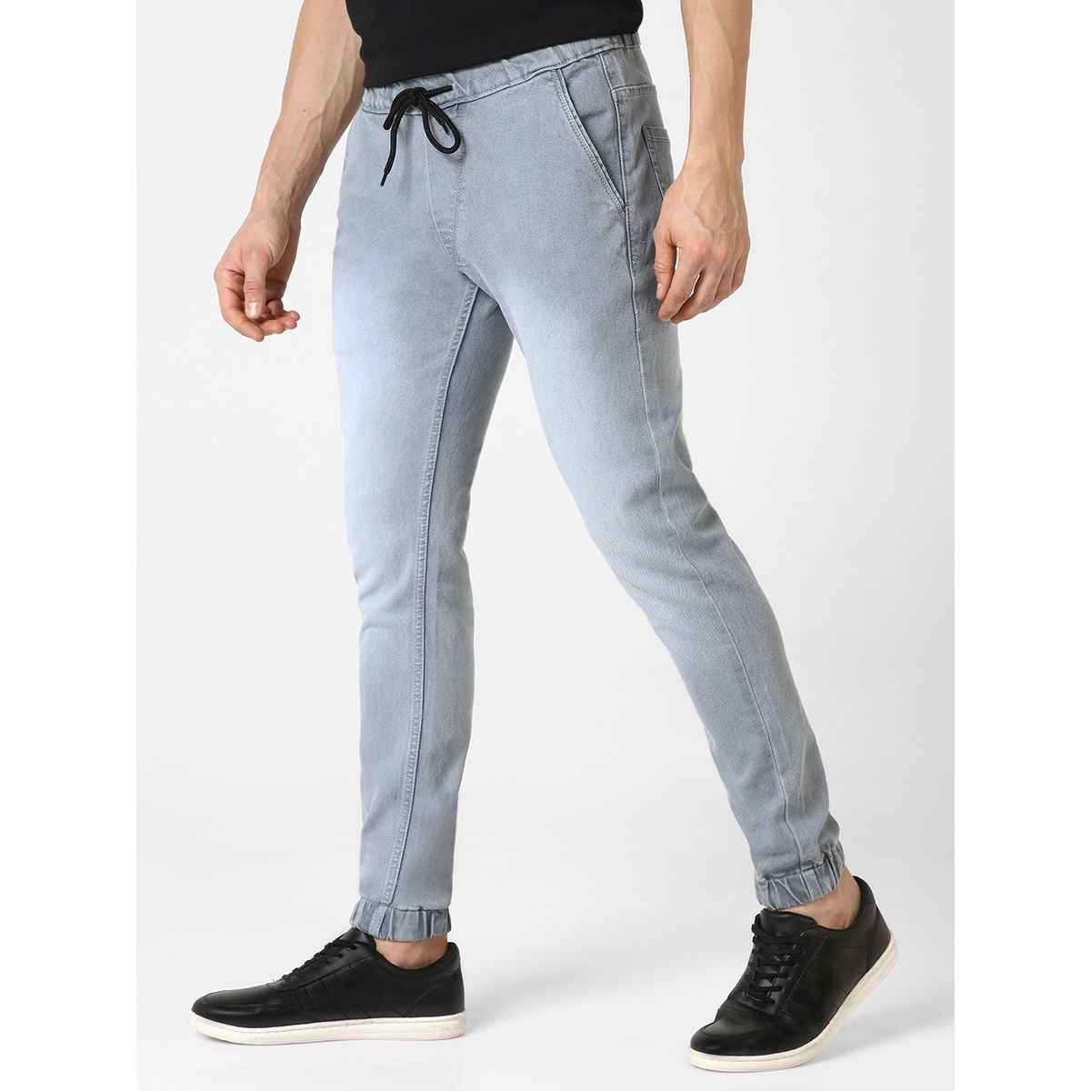Urbano Fashion Men's Light Grey Slim Fit Stretch Jogger Jeans-36