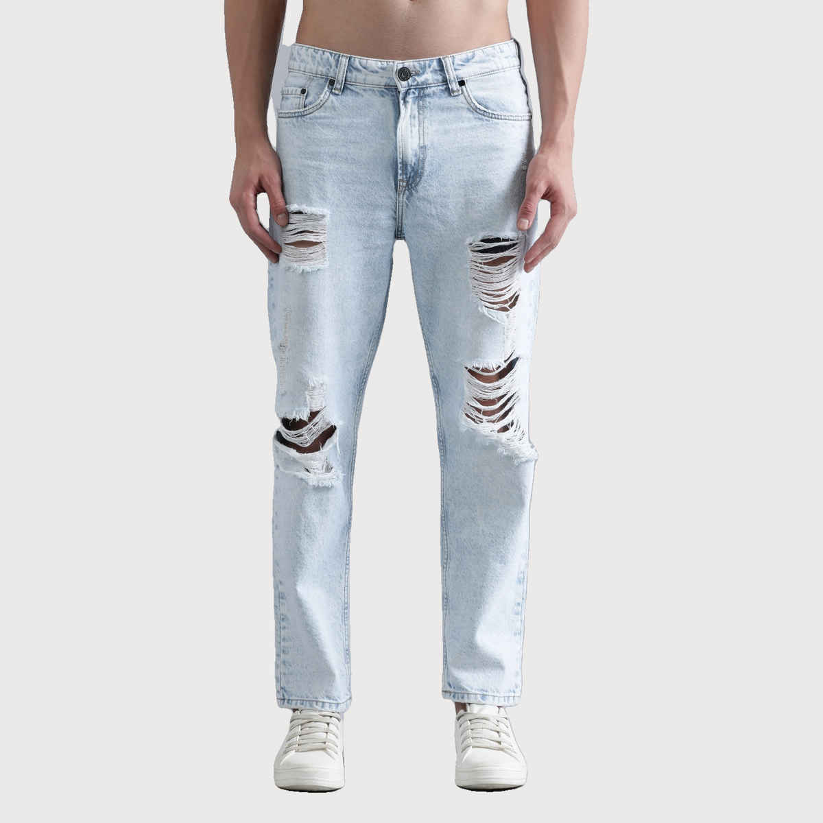 Bene Kleed Men's Relax Fit Highly Distressed Jeans| Light Blue - 32