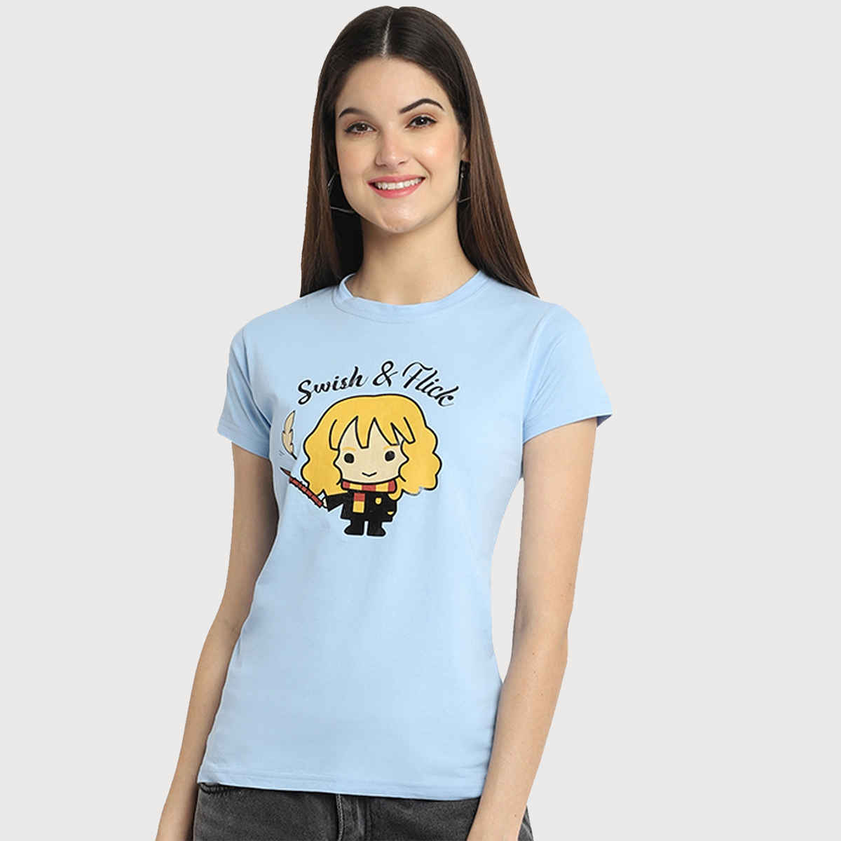 Fabflee Women Regular Cotton Printed Round Neck Tshirt | Aqua Blue | FAB-WT-41 | M