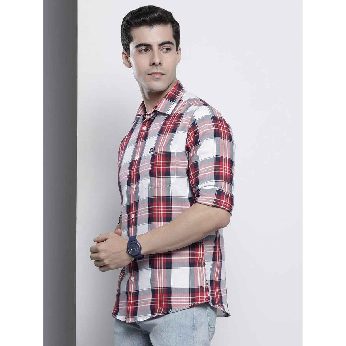 The Indian Garage Co Men's Regular Fit Checkered Casual Shirt | Red - L
