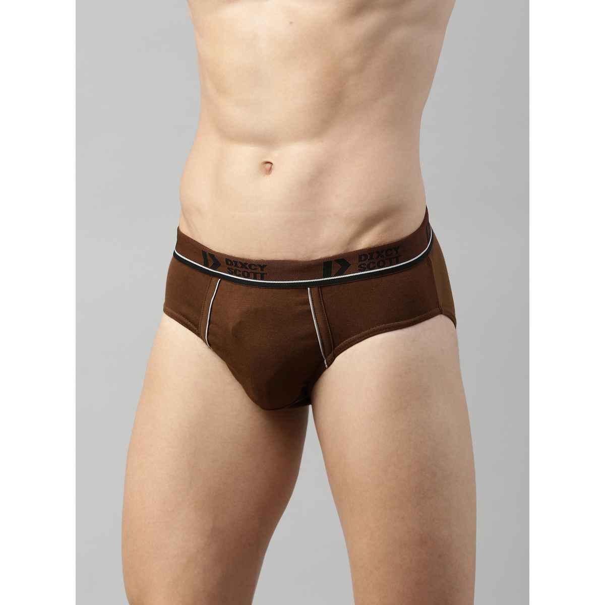 Dixcy Scott Men's Solid 100% Combed Cotton Mid Rise Outer Elastic Waistband Brief | Multicolour - M