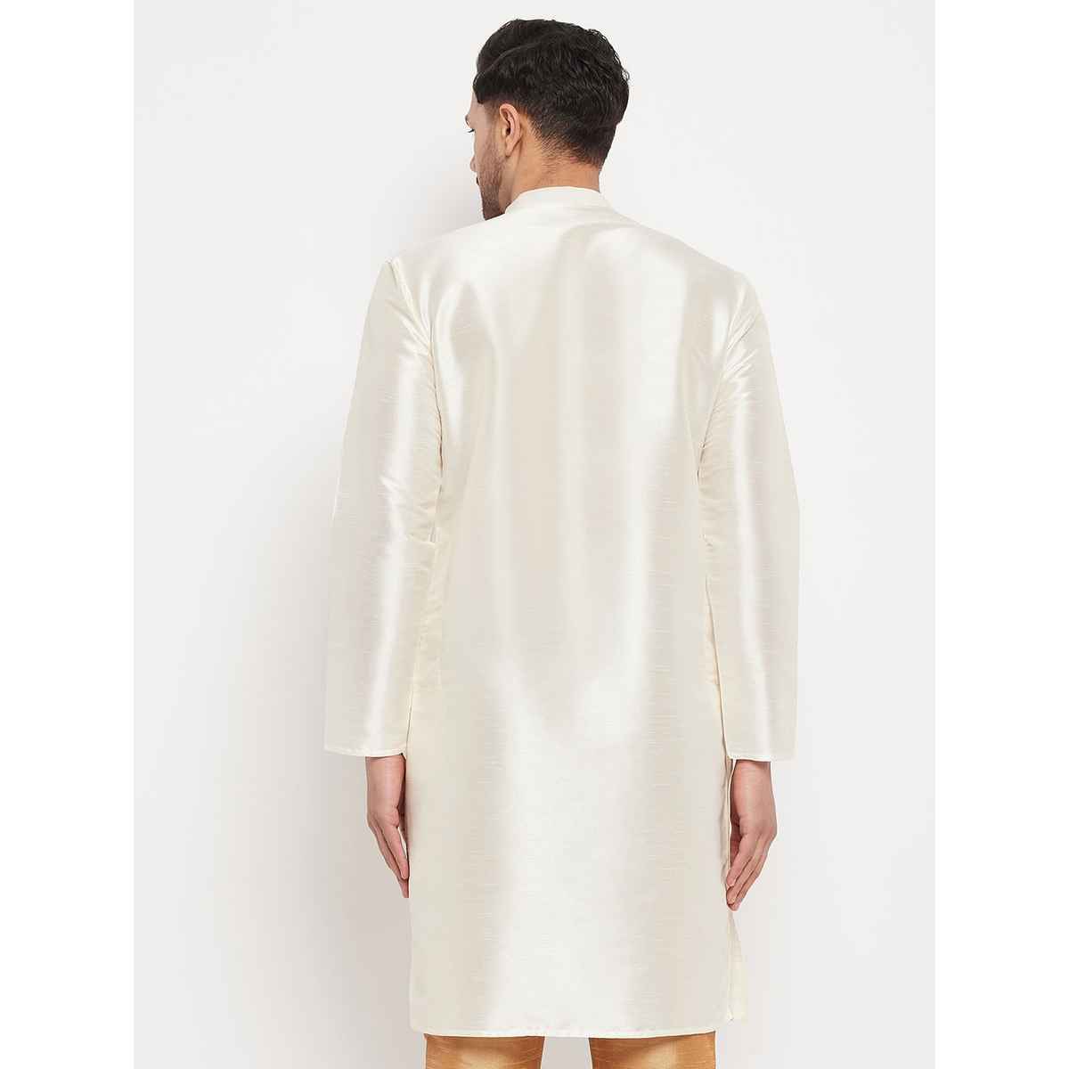 Vastramay Men's Silk Blend Kurta | Cream - M