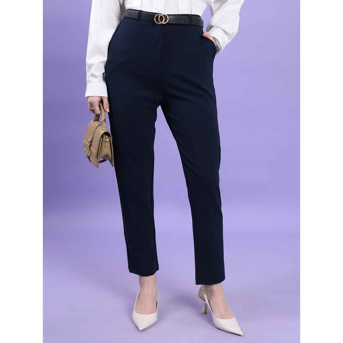 Tokyo Talkies Women's High Rise Slim Fit Trouser | Blue - 28